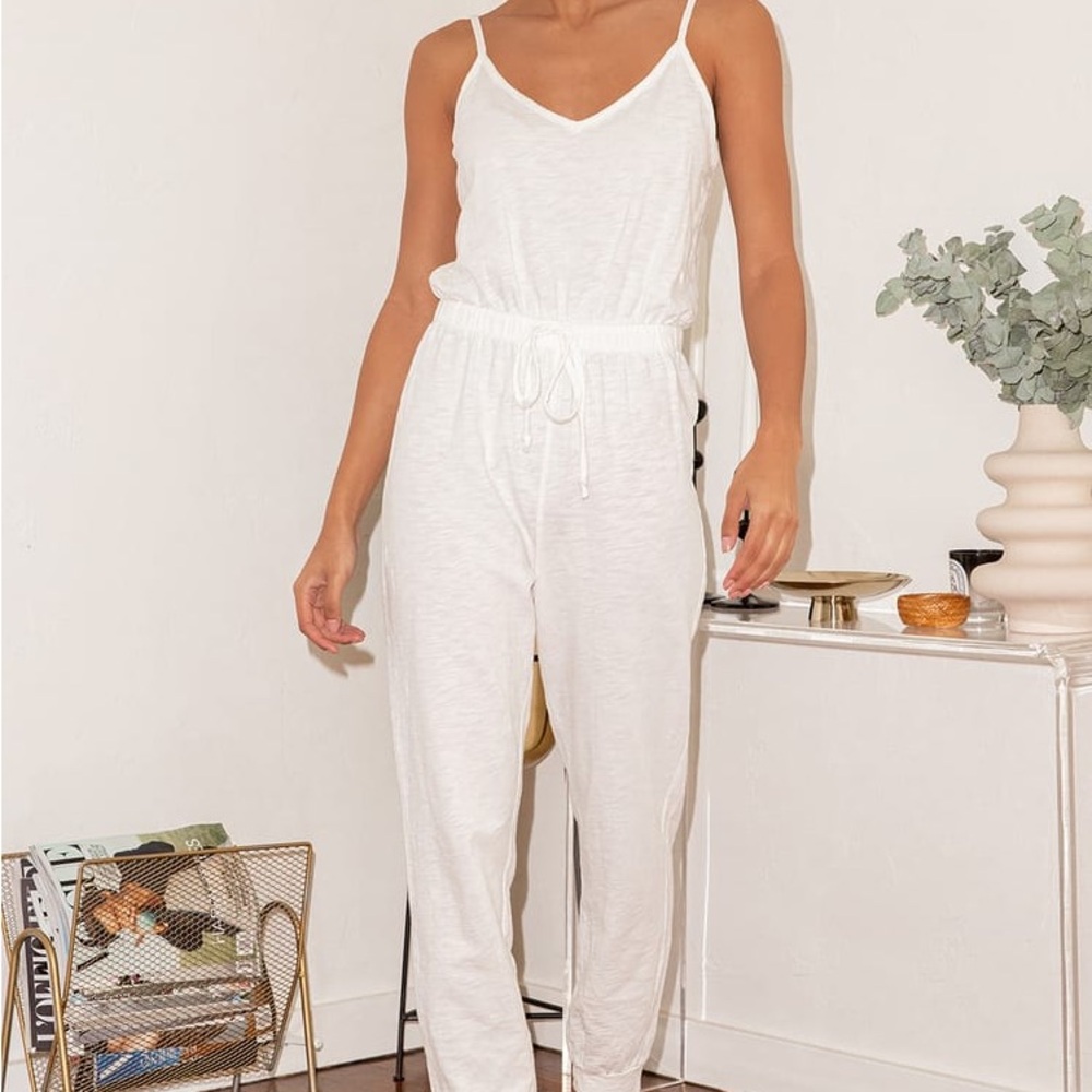 Homebody Cream Sleeveless Drawstring Lounge Jumpsuit